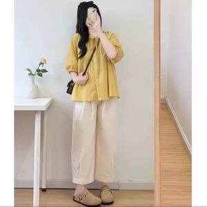 Maternity Blouse Paired W Cotton Cropped Pants - Almost New